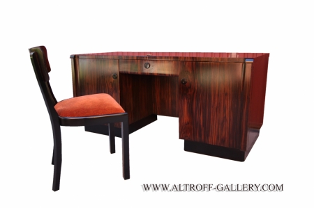 Biurko gabinetowe ART DECO z krzesłem, heban makassar 1930 rok