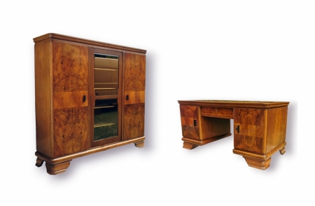 Komplet gabinetowy z 1930 roku. Orzech, dąb. 